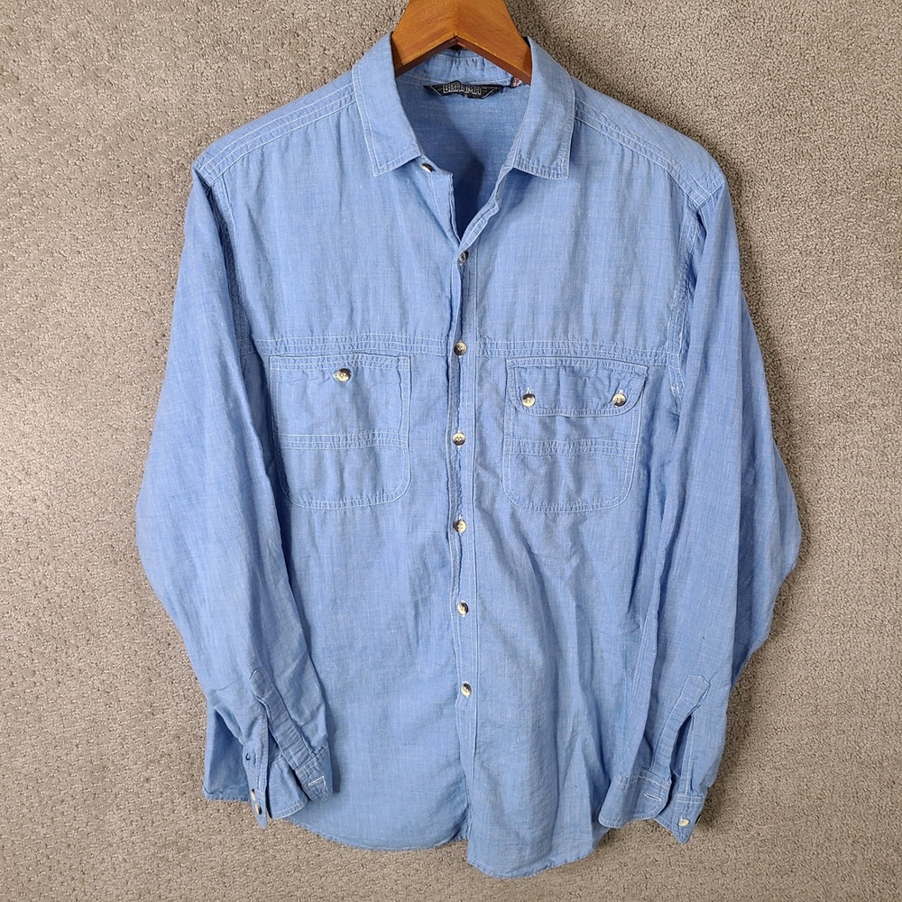 Vintage Brahma Shirt Mens Large Blue Cotton Button Up Long Sleeve Utility Work